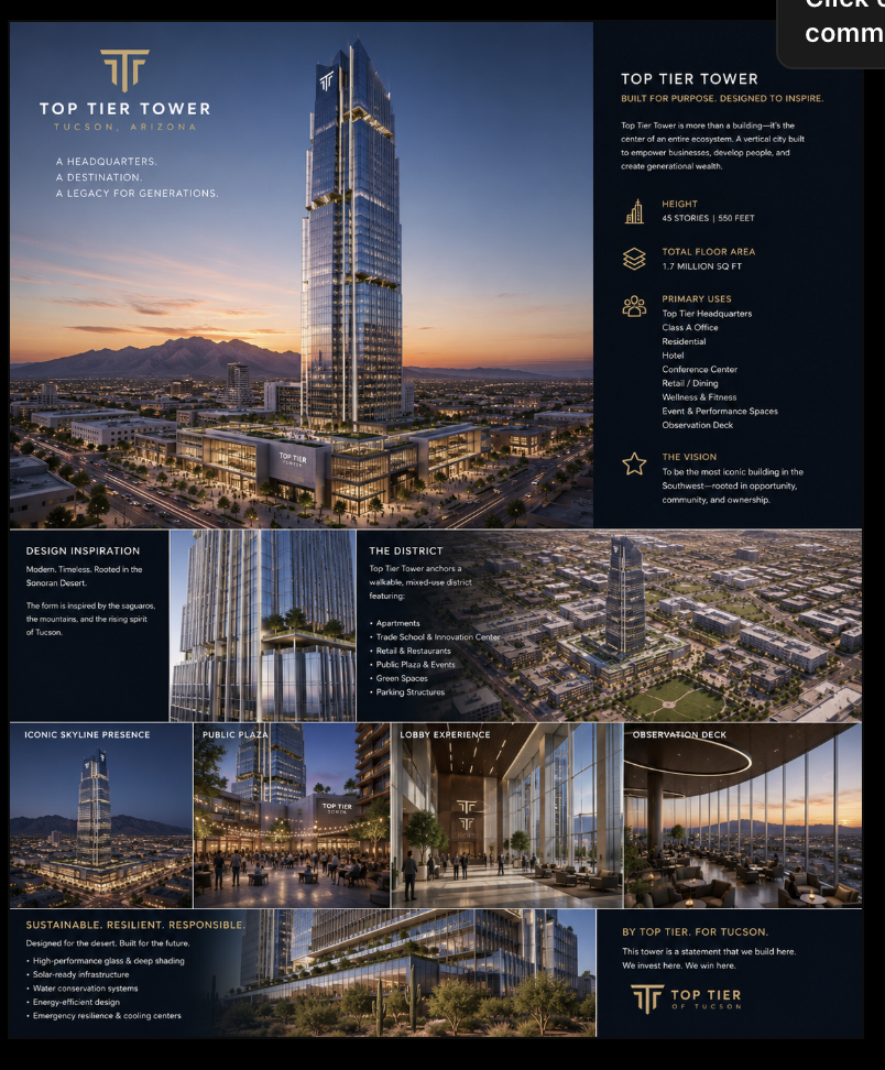 Concept board for the future Top Tier Tower in Tucson